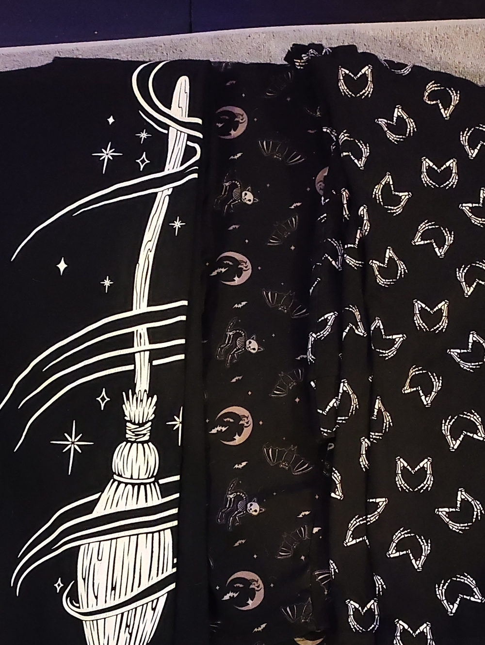 Torrid Women's Black Leggings Set of 3 with Witch Broom & Moon Prints.